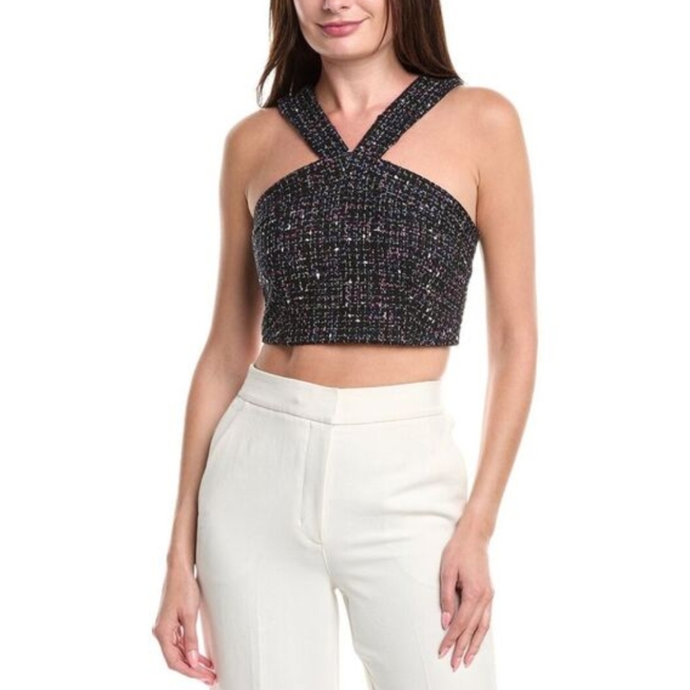 Sandro Womens Tweed Halter Top, Black Size 2 - Picture 1 of 6